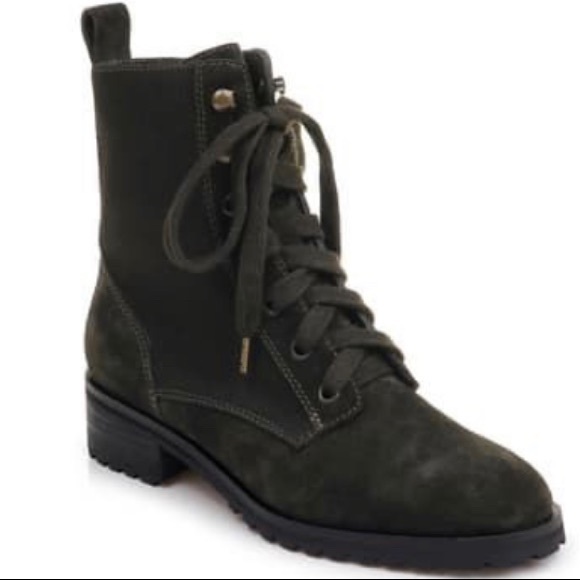 Hermilla Dark Green Combat Boots Size 7.5 – Suede & Canvas Lace-Up Ankle Boot - Picture 2 of 14